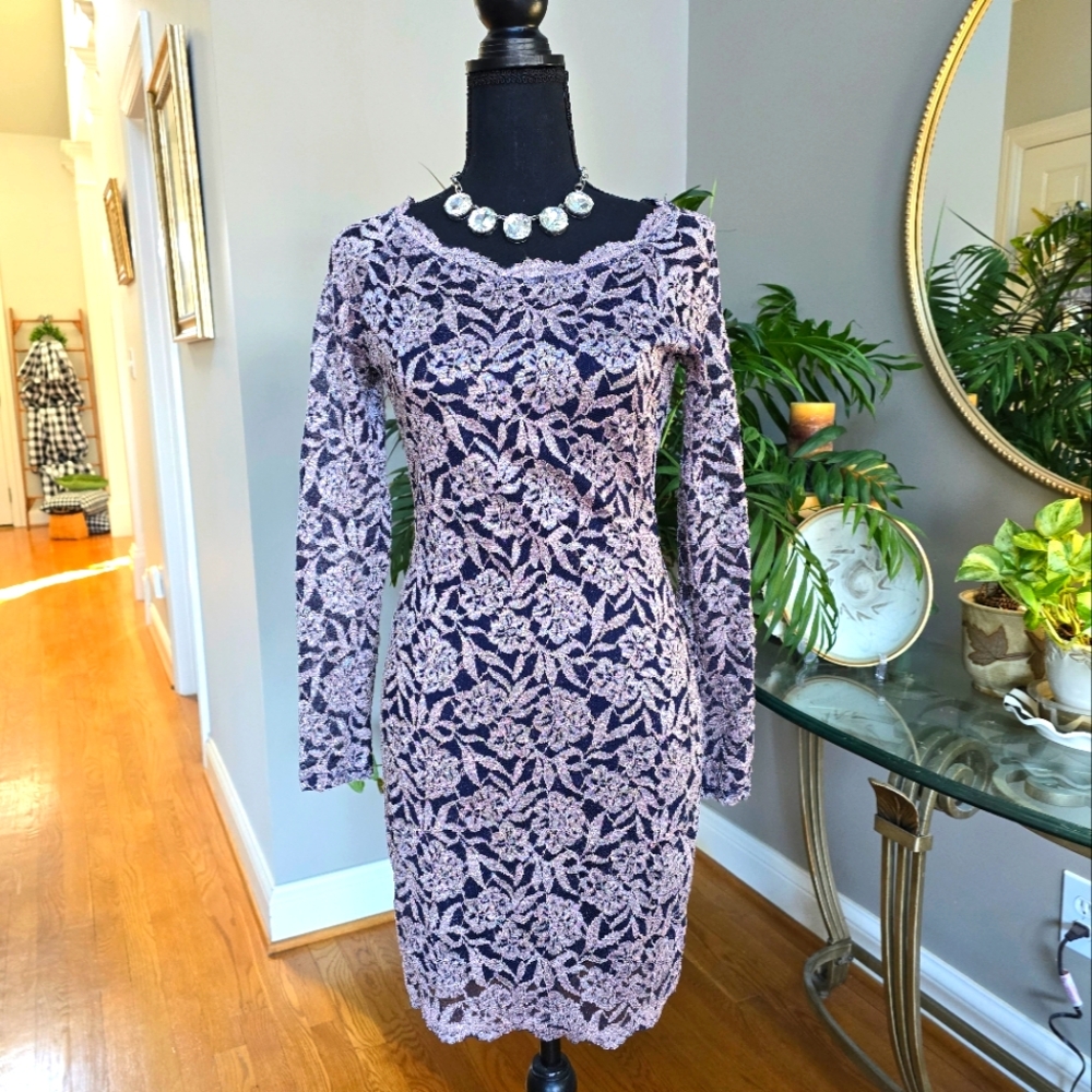 Elegant Lace Dress in Rose Gold And Navy